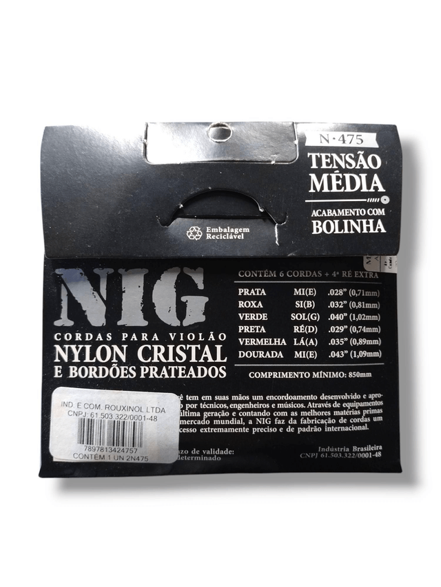 998 - Encordoamento Cordas Violão Nylon Média N475 Nig com 2 jogos
