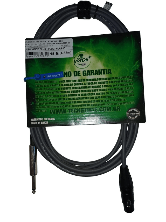 Cabo Microfone Voice Plus P10 XLR Tecniforte Cód. 1155