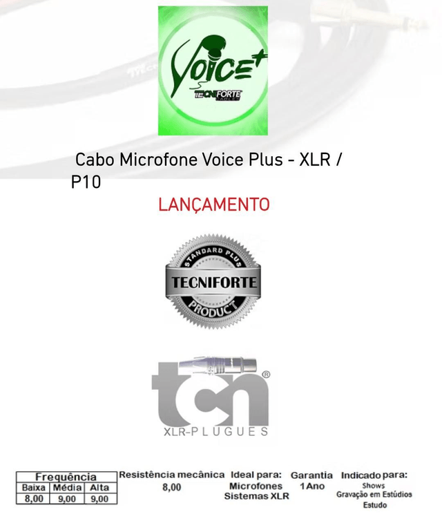 Cabo Microfone Voice Plus P10 XLR 3.05m Tecniforte Cód. 1157